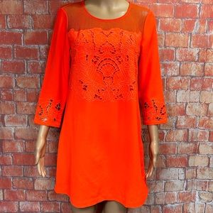 Sugarlips Neon‎ Orange Mesh Yoke Laser Cut Dress